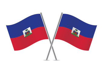 The Republic of Haiti crossed flags. Haitian flags on white background. Vector icon set. Vector illustration. 