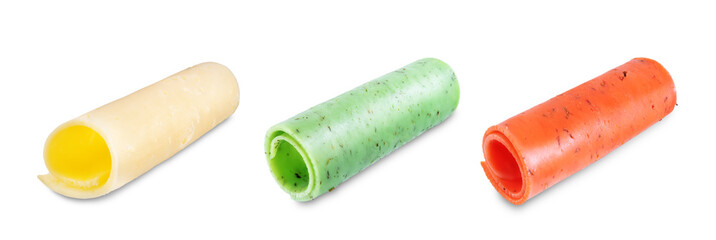 Set of colored cheeses on a white isolated background