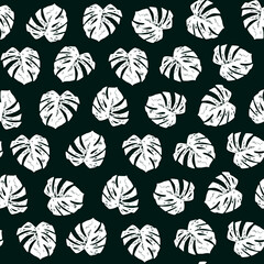 Monstera Palm leaves vector seamless pattern