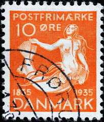 Mermaid on old danish postage stamp