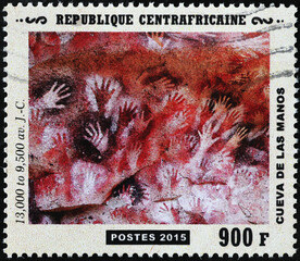 Prehistoric depictions of hands from Argentina on postage stamp