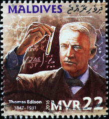 Scientist Thomas Edison on postage stamp of Maldives