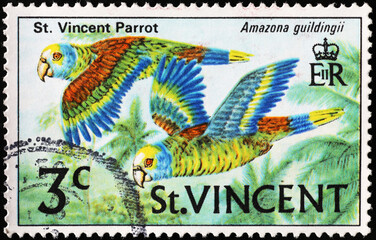 St.Vincent parrots on postage stamp