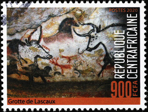 Prehistoric depictions of animals from Lascaux caves on stamp