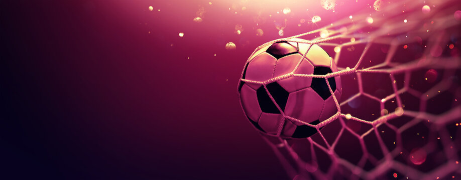 Soccer Ball Hitting the Net. Football Championship