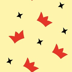 Seamless pattern with cartoon royal crowns and stars.