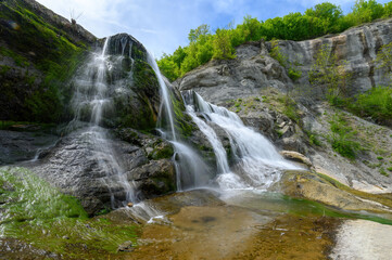 Hristovski Waterfall in Stara Planina mountain in Bulgaria in the area of the Ruhovtsi village on the river Miikovska. 