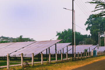 landscape of solar panels for a solar power plant.