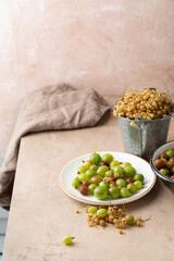 Summer berries on stone table pie and harvest concept