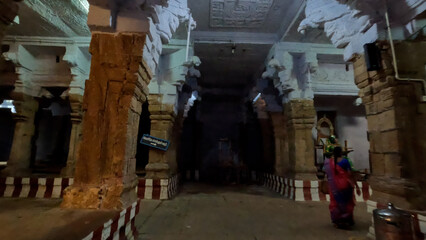 Corridors of 1000 years old Hindu god shiva temple from Tamil Nadu, India