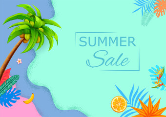Fototapeta na wymiar Summertime poster tropical wallpaper for fun party invitation banner template