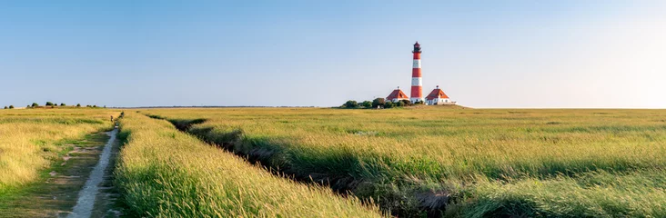 Fotobehang Westerheversand Lighthouse panorama, Westerhever, Nordfriesland, Schleswig-Holstein, Germany © eyetronic