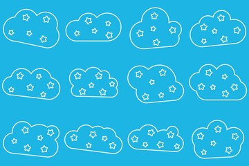 Obraz premium Clouds and stars line icon set. Vector illustration.