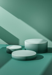 3D green product podium display with green background. Summer product mockup background,3D rendering.