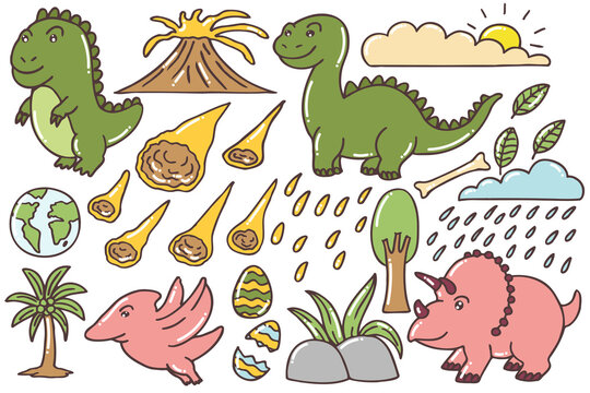 Set of cute dinosaur doodles.