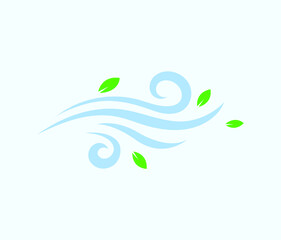 flat Vector icon - illustration of wind and green leaf icon isolated on white. ecology concept