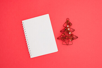 Christmas A5 notebook wire binding mock up blank template design idea. Red Christmas tree mockup...