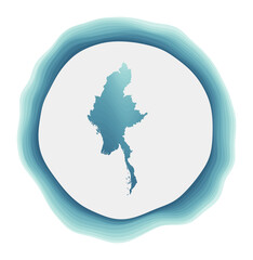 Myanmar logo. Badge of the country. Layered circular sign around Myanmar border shape. Vibrant vector illustration.