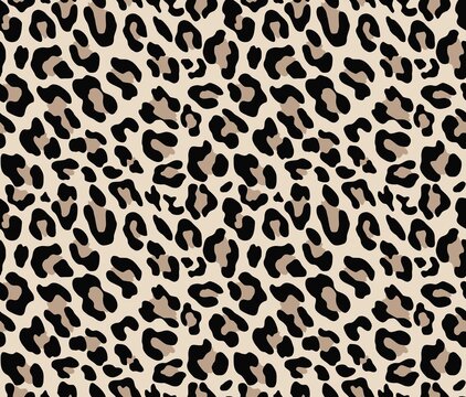 Animal print leopard, wild cat skin vector texture, repeat background.