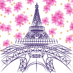 Fototapeta na wymiar Spring comes in romantic Paris. Beautifull sunny pink weather. Flowers mood.