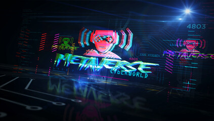 Cyberpunk city style intro with Metaverse theme 3d illustration