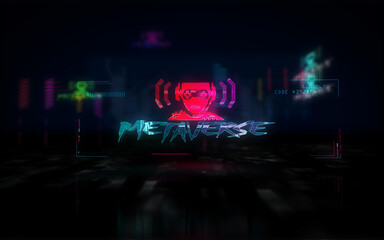 Cyberpunk city style intro with Metaverse theme 3d illustration