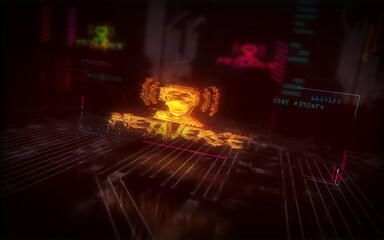 Cyberpunk city style intro with Metaverse theme 3d illustration