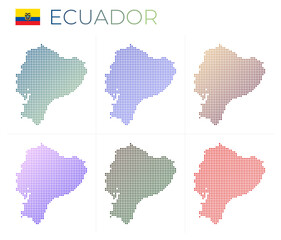 Fototapeta na wymiar Ecuador dotted map set. Map of Ecuador in dotted style. Borders of the country filled with beautiful smooth gradient circles. Artistic vector illustration.