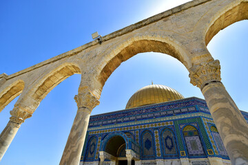 Beautiful mosque Dome of the rock situated on the temple mound in Jerusalem, Israel in a beautiful...