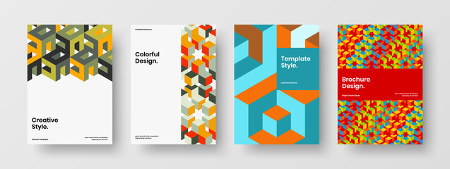 Colorful geometric tiles annual report illustration collection. Simple corporate cover design vector concept composition.