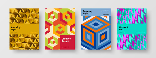 Creative company brochure design vector concept bundle. Fresh geometric pattern corporate cover illustration collection.
