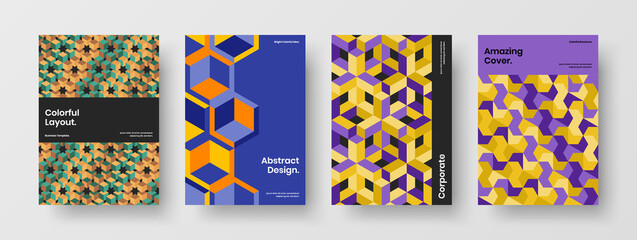 Simple magazine cover A4 vector design concept collection. Original geometric shapes flyer layout composition.