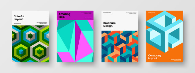 Fototapeta premium Abstract corporate brochure A4 design vector template composition. Colorful mosaic shapes postcard concept bundle.