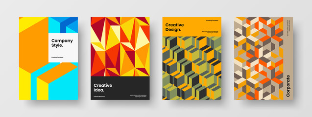 Multicolored catalog cover design vector concept set. Bright geometric pattern company identity template bundle.