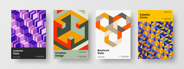 Fototapeta premium Simple catalog cover A4 vector design illustration set. Premium geometric shapes brochure template collection.