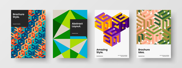 Simple geometric hexagons postcard template composition. Minimalistic company brochure vector design concept collection.
