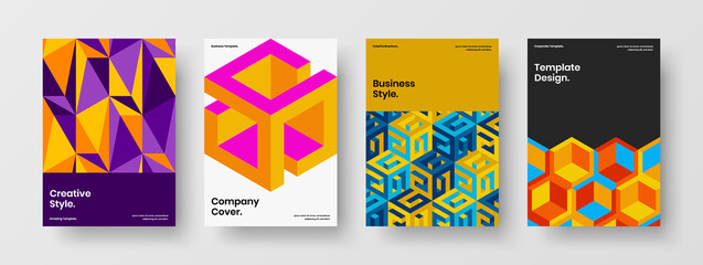 Simple company identity vector design concept set. Abstract mosaic shapes corporate brochure illustration collection.