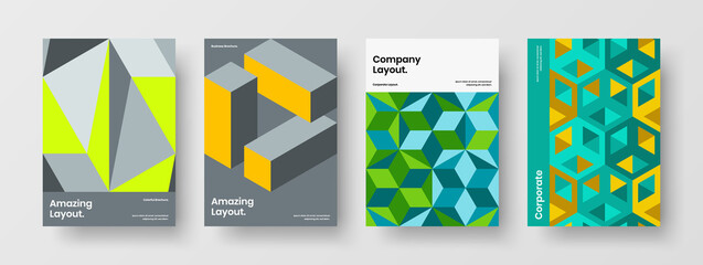 Original magazine cover A4 vector design concept composition. Colorful geometric shapes leaflet template set.