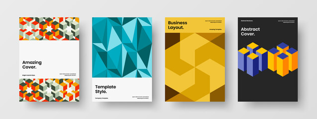 Modern corporate cover design vector concept set. Fresh mosaic pattern handbill template composition.