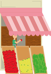 Illustration Of A Summer Fruit Vendor Selling Fruits