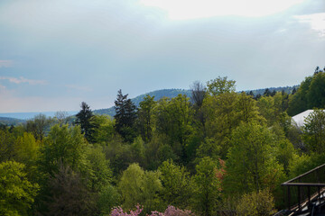 Thunderstorm in the Bavarian Forest with dark clouds and bright sheet lightning