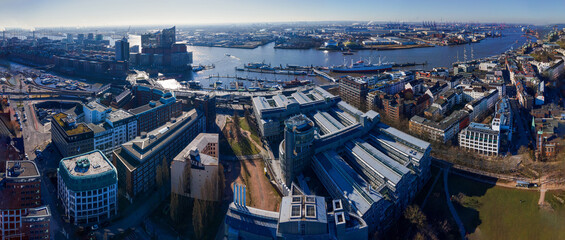 Hamburg City Panoramic view with the Elbe river at the background