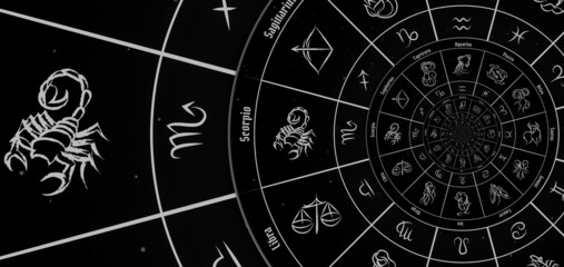 Zodiac Signs Horoscope background. Concept for fantasy and mystery
