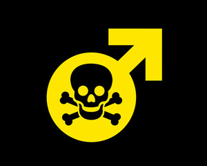 Toxic masculinity. Death of manhood and male sex. Danger of aggressive and dominant macho alpha-male. End of masculine men and manliness because of effeminacy. Vector illustration.