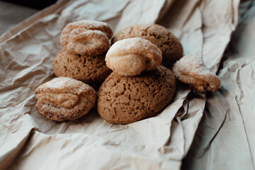 Bakery products. Homemade cookies with sugar on a paper background. Background image, copy space.