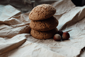 Bakery products. Homemade cookies with sugar on a paper background. Background image, copy space.