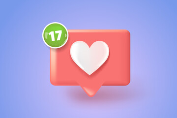 Notifications icon. Like icon vector. social media 3d render.