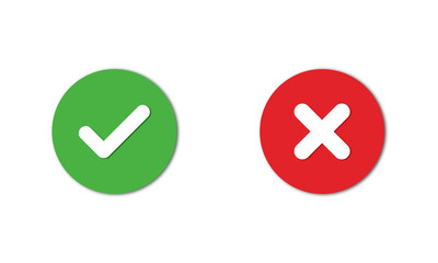 Fototapeta premium Green check mark,sign and red cross icon isolated on white background.Vector illustration
