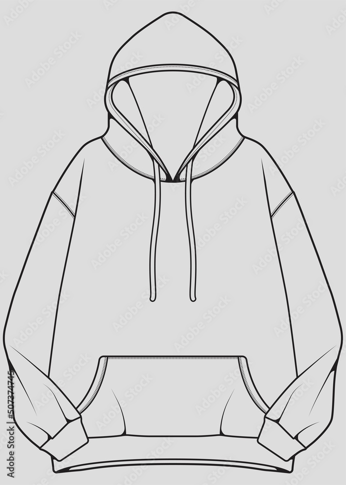 Poster hoodie oversized outline drawing vector, hoodie oversized in a sketch style, trainers template outli