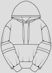 Hoodie oversized outline drawing vector, hoodie oversized in a sketch style, trainers template outline, vector Illustration
